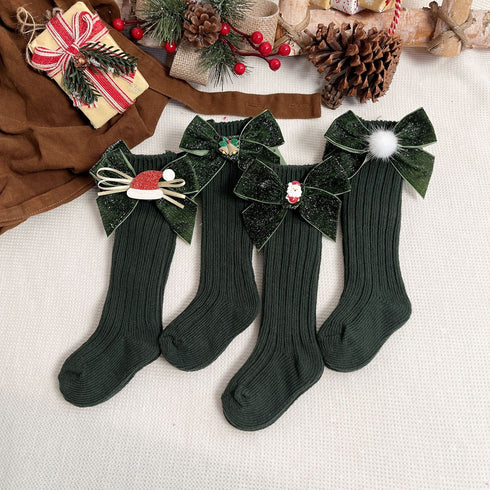 Baby Bow Christmas Socks Barrel Wool Socks Six Pairs